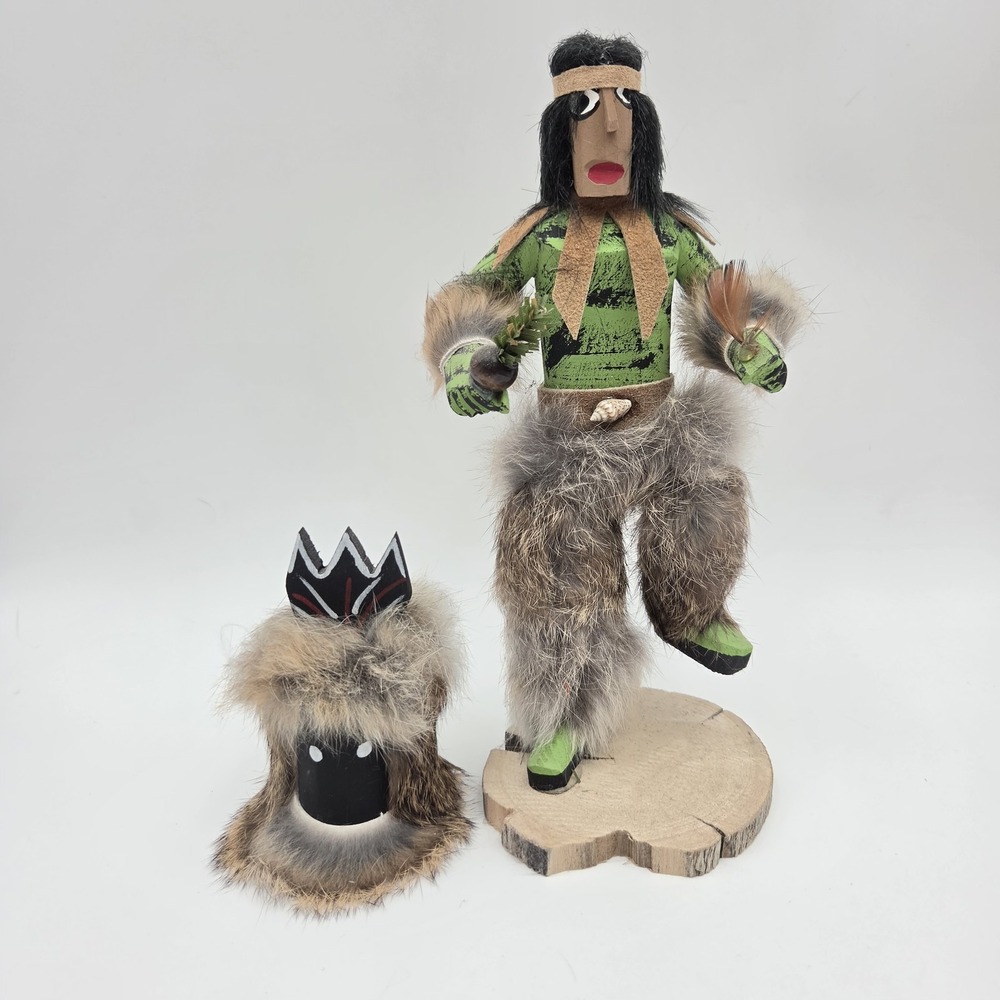 Vintage 10" Removable Headpiece Native American "Apache Clown" Kachina- Signed!